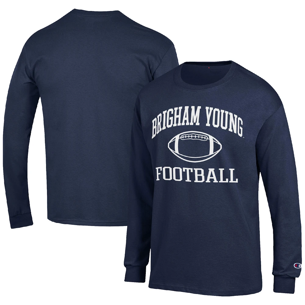 Men's Champion Navy BYU Cougars Football Icon Long Sleeve T-Shirt