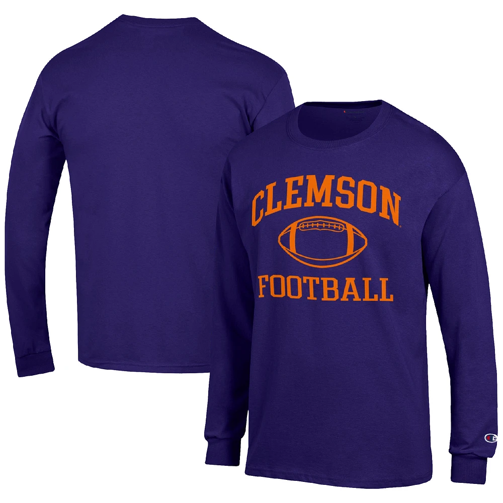 Men's Champion Purple Clemson Tigers Football Icon Long Sleeve T-Shirt