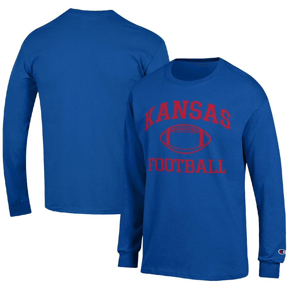 Men's Champion Royal Kansas Jayhawks Football Icon Long Sleeve T-Shirt
