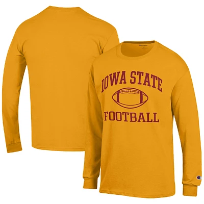 Men's Champion Gold Iowa State Cyclones Football Icon Long Sleeve T-Shirt