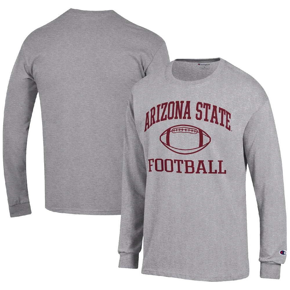 Men's Champion Heather Gray Arizona State Sun Devils Football Icon Long Sleeve T-Shirt