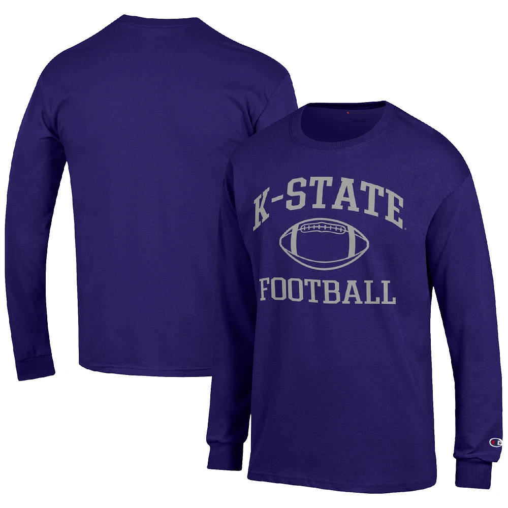 Men's Champion Purple Kansas State Wildcats Football Icon Long Sleeve T-Shirt