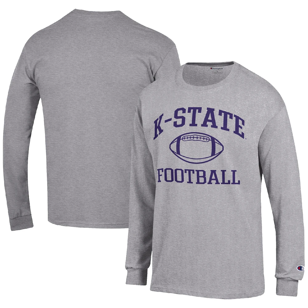Men's Champion Heather Gray Kansas State Wildcats Football Icon Long Sleeve T-Shirt