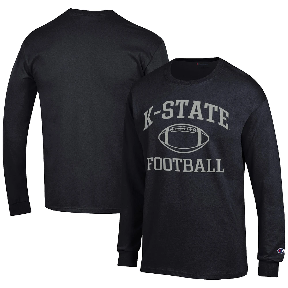 Men's Champion Black Kansas State Wildcats Football Icon Long Sleeve T-Shirt