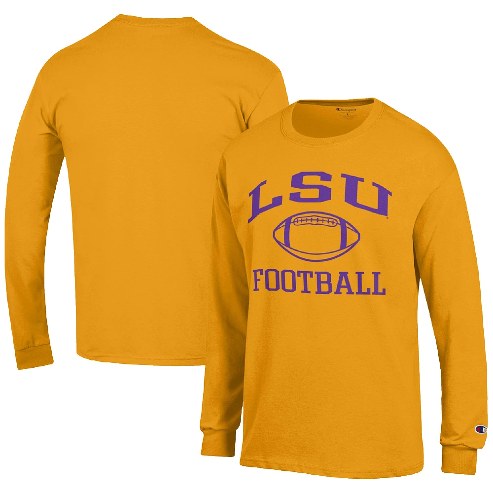Men's Champion Gold LSU Tigers Football Icon Long Sleeve T-Shirt
