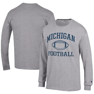 Men's Champion Heather Gray Michigan Wolverines Football Icon Long Sleeve T-Shirt