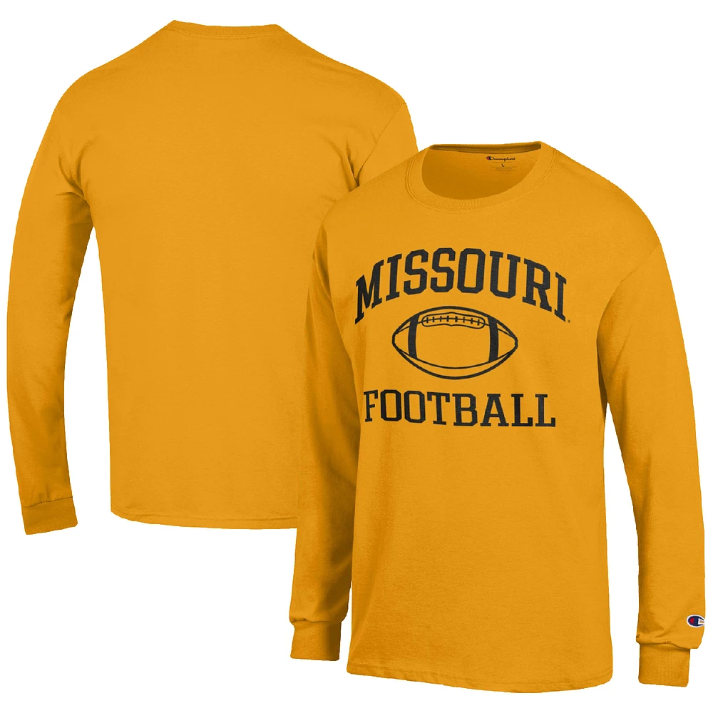 Men's Champion Gold Missouri Tigers Football Icon Long Sleeve T-Shirt
