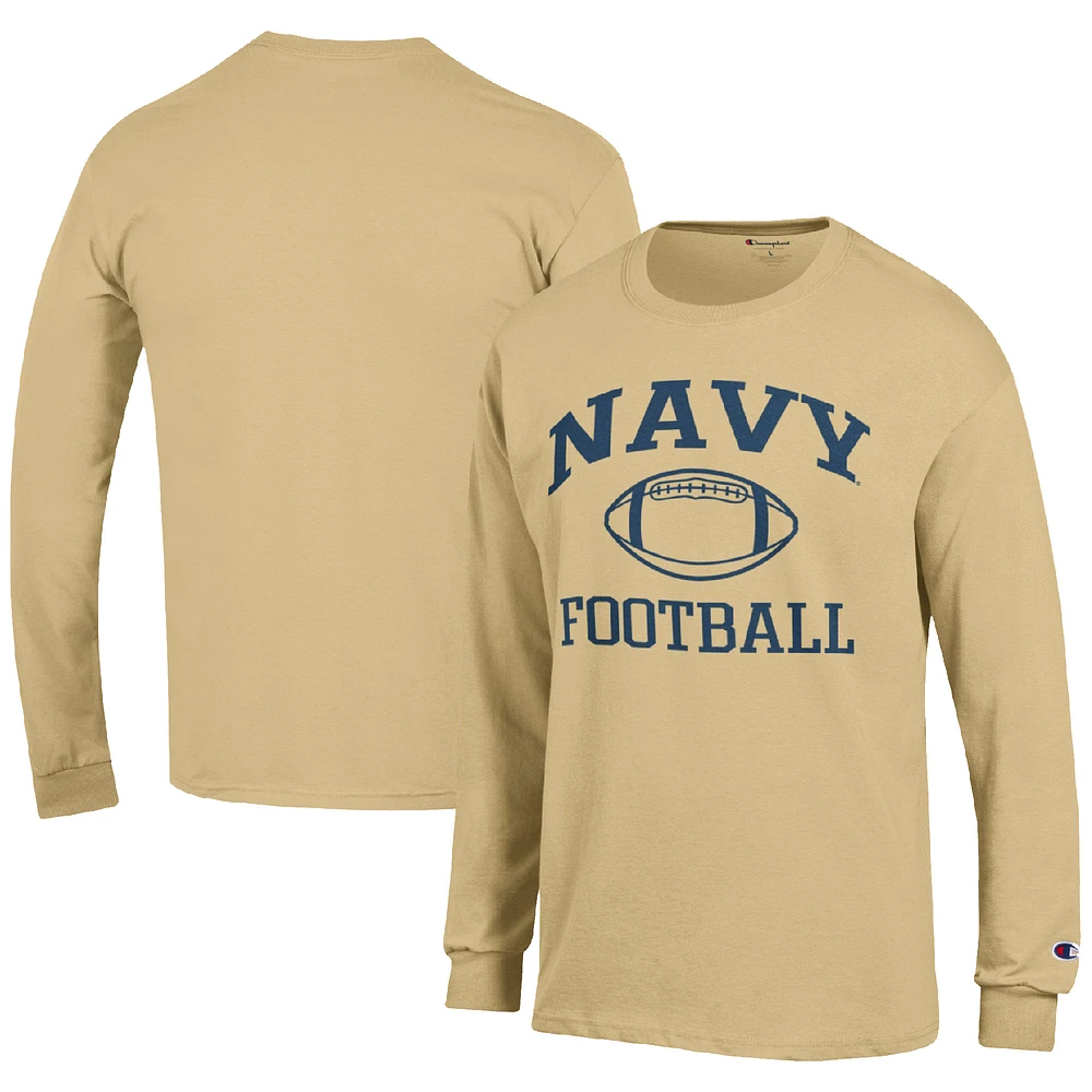 Men's Champion Gold Navy Midshipmen Football Icon Long Sleeve T-Shirt