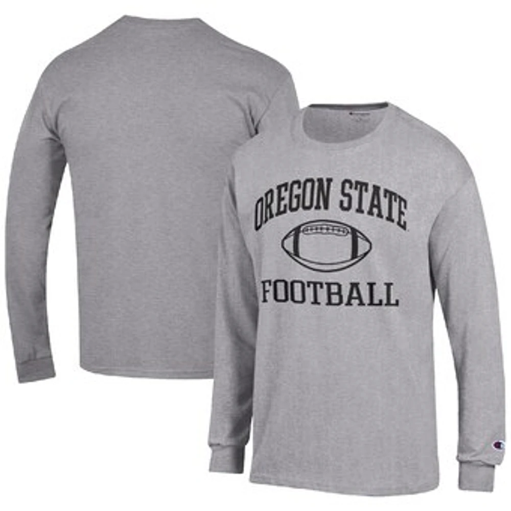 Men's Champion Heather Gray Oregon State Beavers Football Icon Long Sleeve T-Shirt