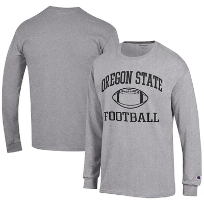 Men's Champion Heather Gray Oregon State Beavers Football Icon Long Sleeve T-Shirt
