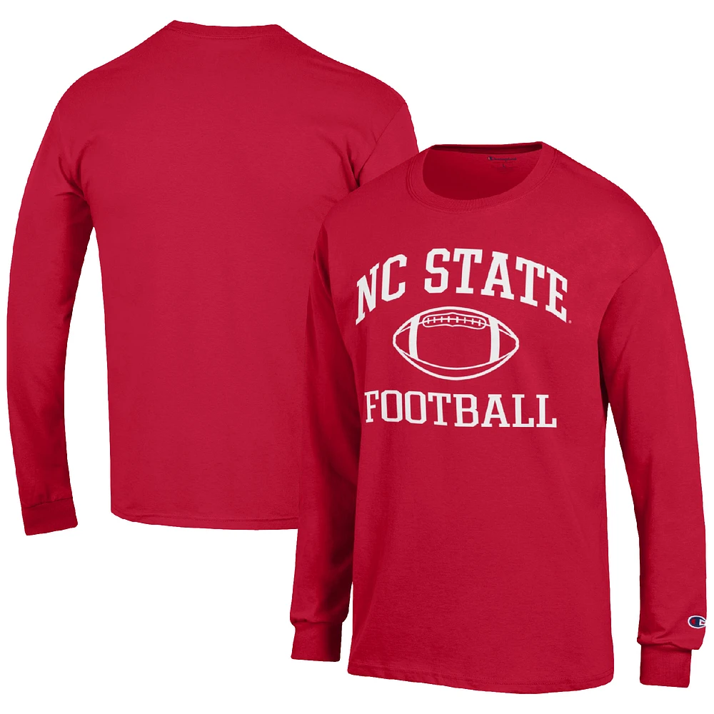 Men's Champion Red NC State Wolfpack Football Icon Long Sleeve T-Shirt