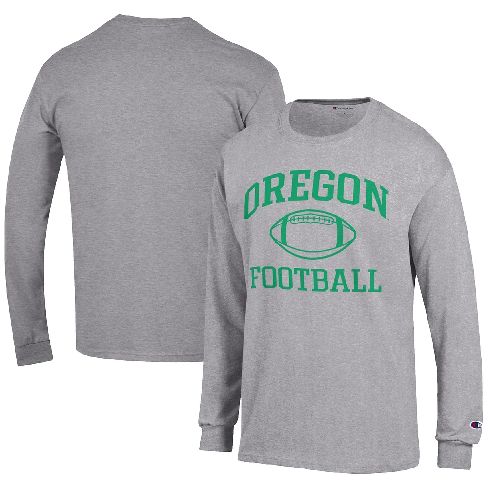Men's Champion Heather Gray Oregon Ducks Football Icon Long Sleeve T-Shirt