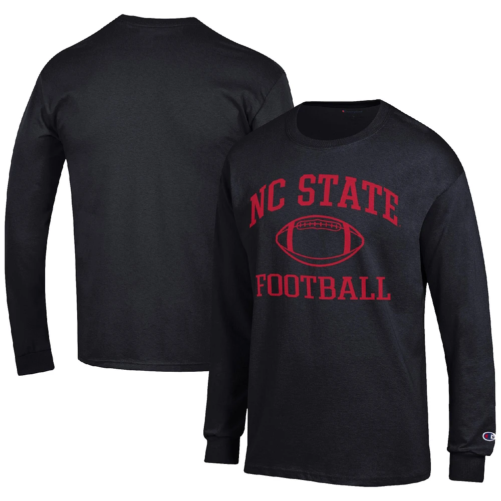 Men's Champion Black NC State Wolfpack Football Icon Long Sleeve T-Shirt