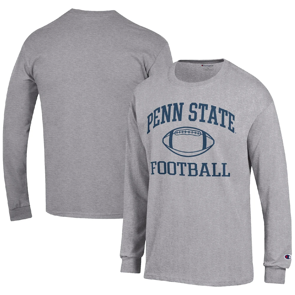 Men's Champion Heather Gray Penn State Nittany Lions Football Icon Long Sleeve T-Shirt