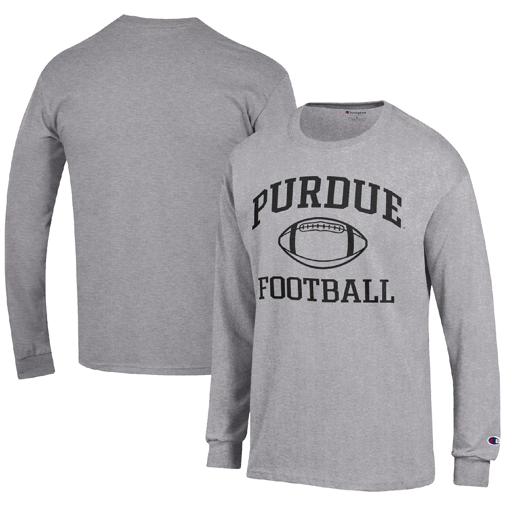 Men's Champion Heather Gray Purdue Boilermakers Football Icon Long Sleeve T-Shirt