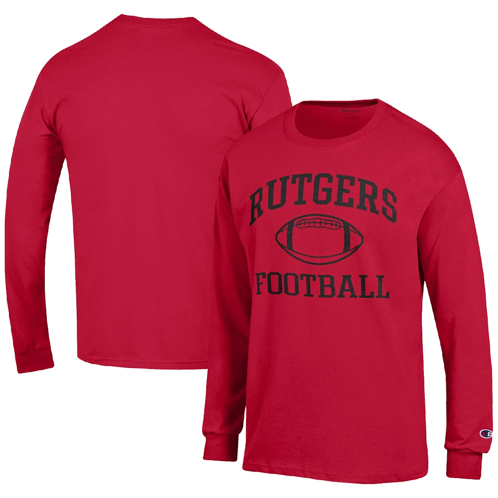 Men's Champion Scarlet Rutgers Knights Football Icon Long Sleeve T-Shirt