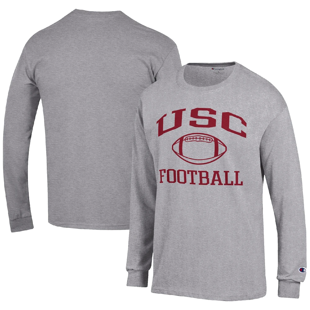Men's Champion Heather Gray USC Trojans Football Icon Long Sleeve T-Shirt