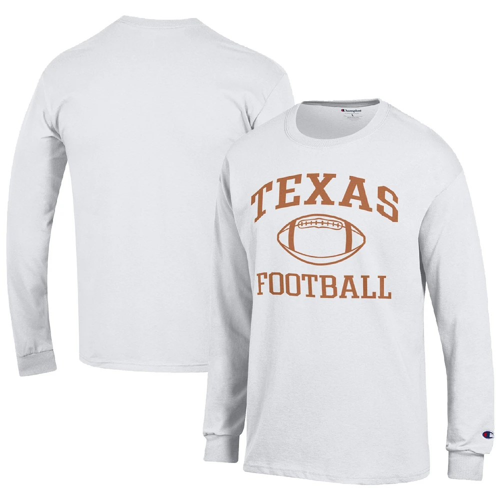 Men's Champion White Texas Longhorns Football Icon Long Sleeve T-Shirt