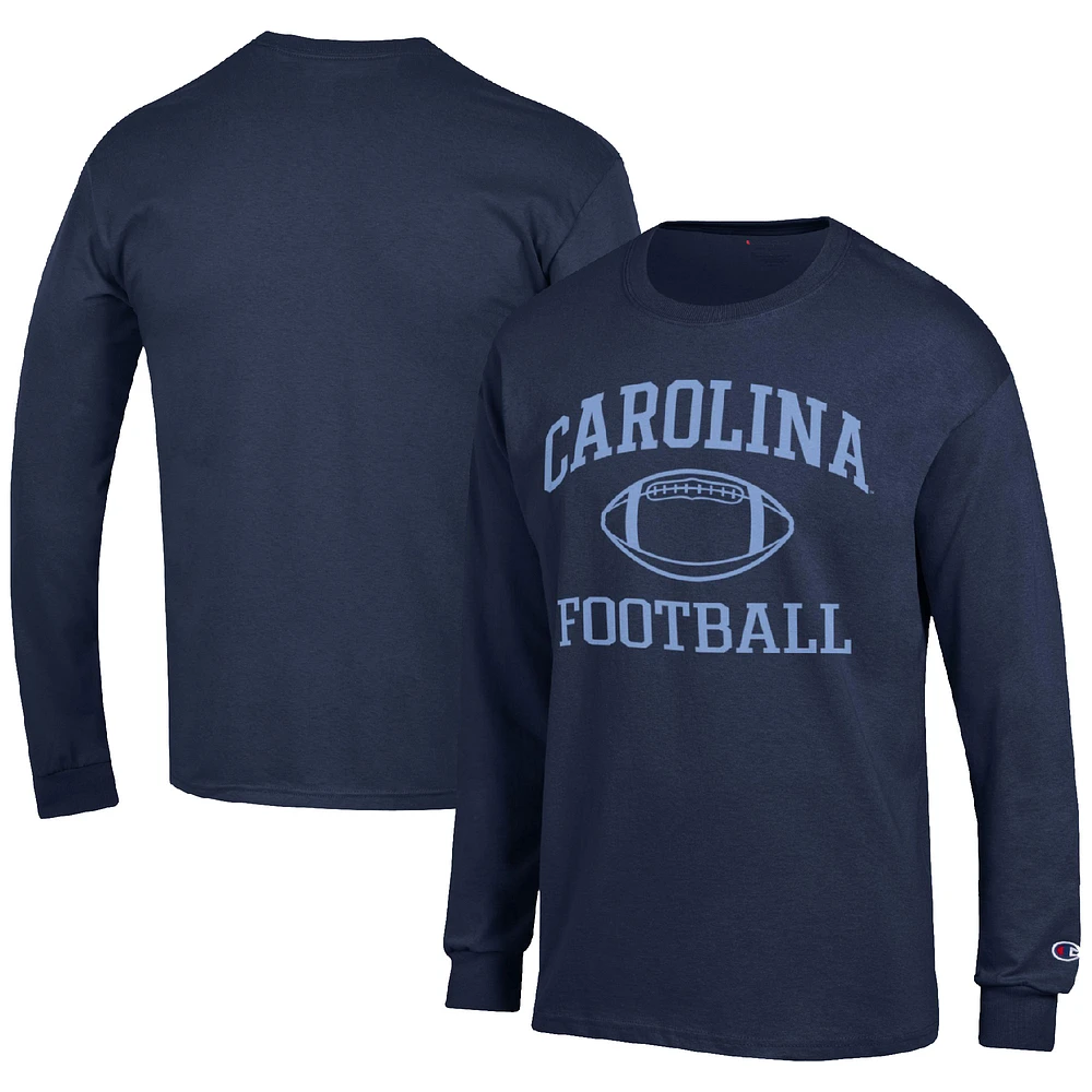 Men's Champion Navy North Carolina Tar Heels Football Icon Long Sleeve T-Shirt