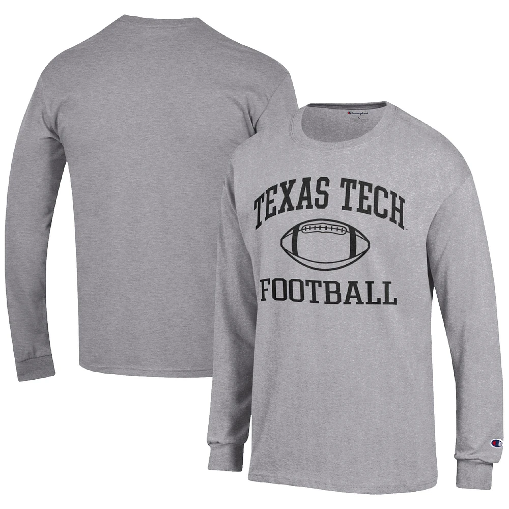 Men's Champion Heather Gray Texas Tech Red Raiders Football Icon Long Sleeve T-Shirt
