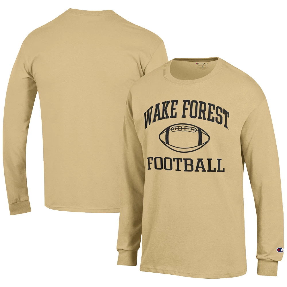 Men's Champion Gold Wake Forest Demon Deacons Football Icon Long Sleeve T-Shirt