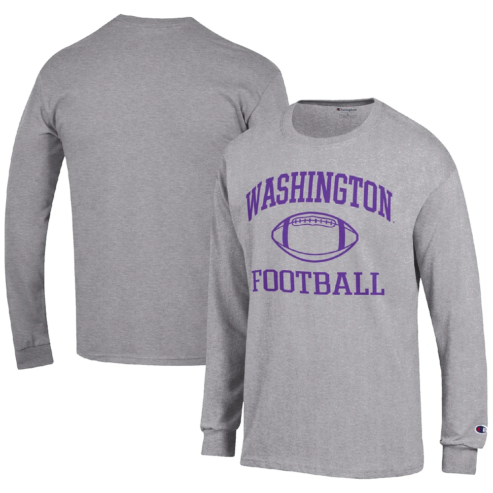 Men's Champion Heather Gray Washington Huskies Football Icon Long Sleeve T-Shirt