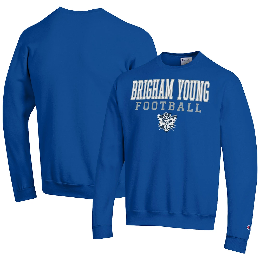 Men's Champion Royal BYU Cougars Football Stacked Pullover Sweatshirt
