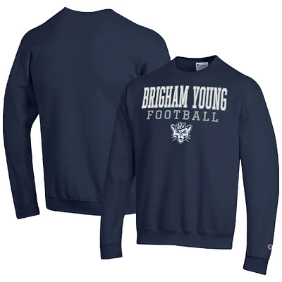 Men's Champion Navy BYU Cougars Football Stacked Pullover Sweatshirt