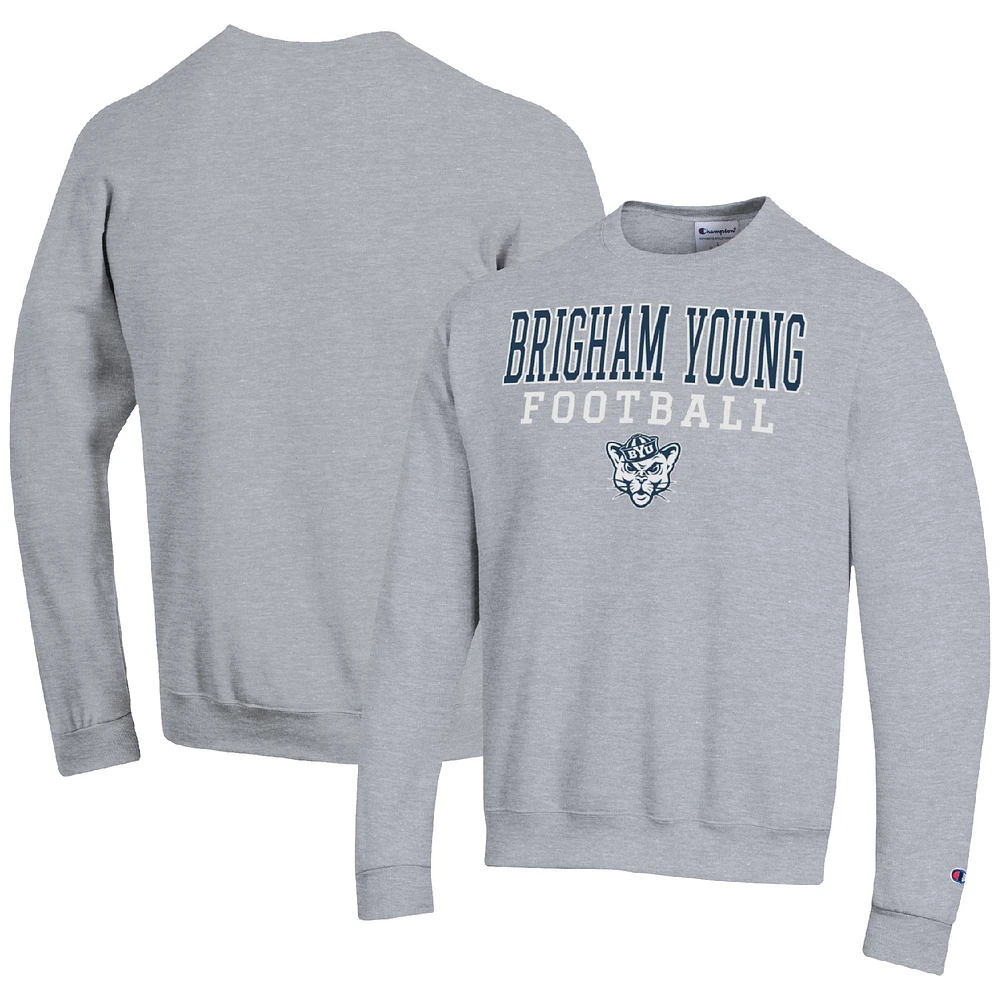 Men's Champion Heather Gray BYU Cougars Football Stacked Pullover Sweatshirt