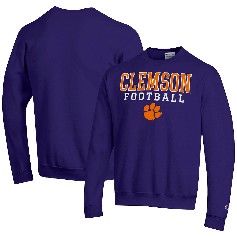 Men's Champion Purple Clemson Tigers Football Stacked Pullover Sweatshirt
