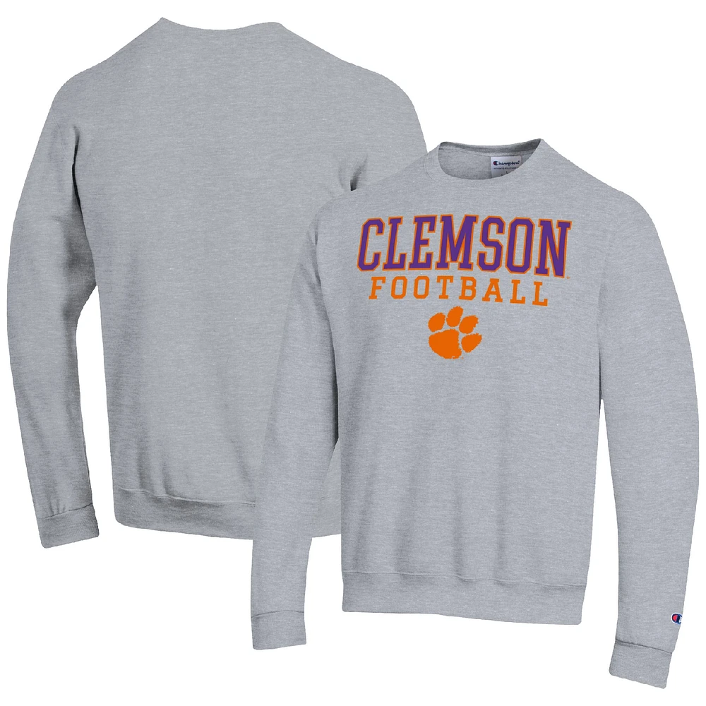 Men's Champion Heather Gray Clemson Tigers Football Stacked Pullover Sweatshirt