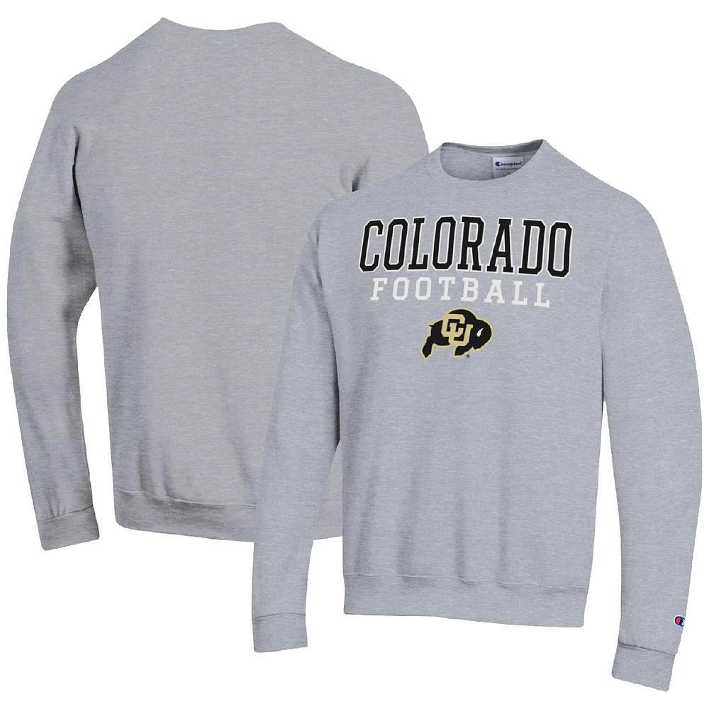Men's Champion Heather Gray Colorado Buffaloes Football Stacked Pullover Sweatshirt