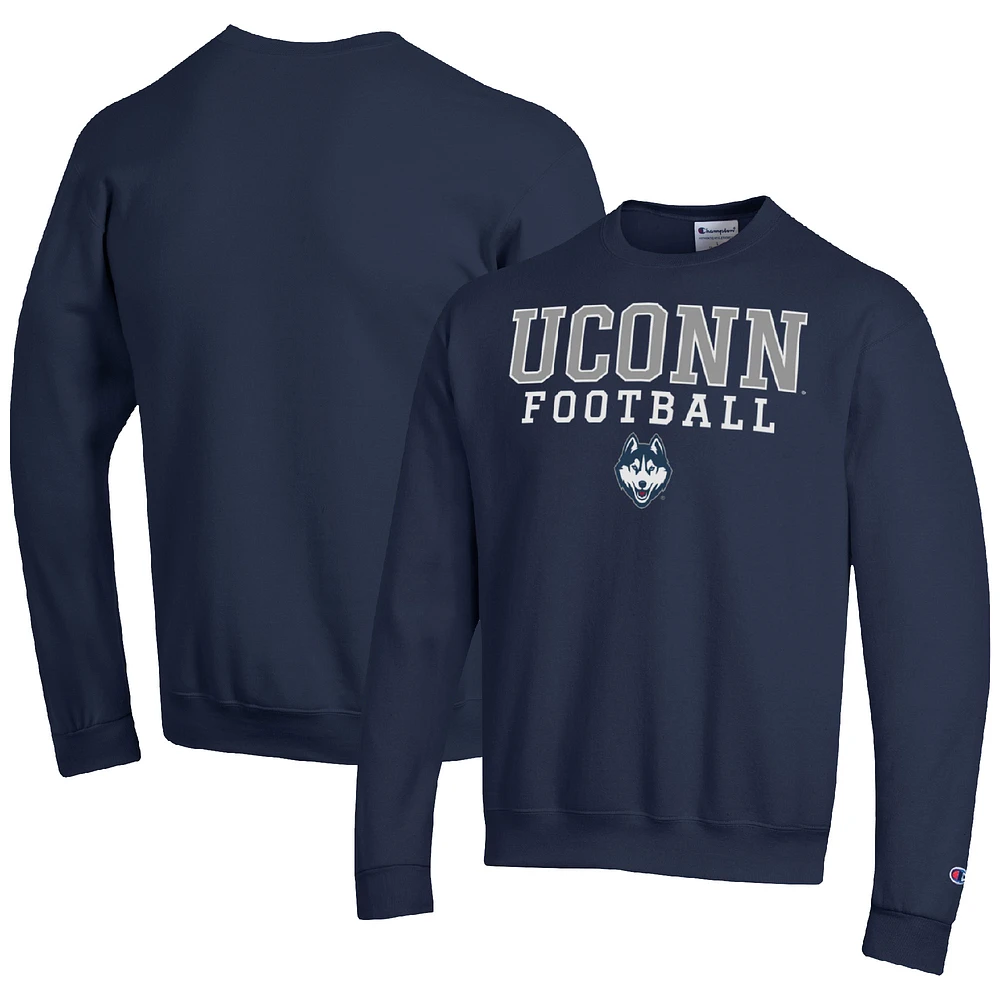 Men's Champion Navy UConn Huskies Football Stacked Pullover Sweatshirt
