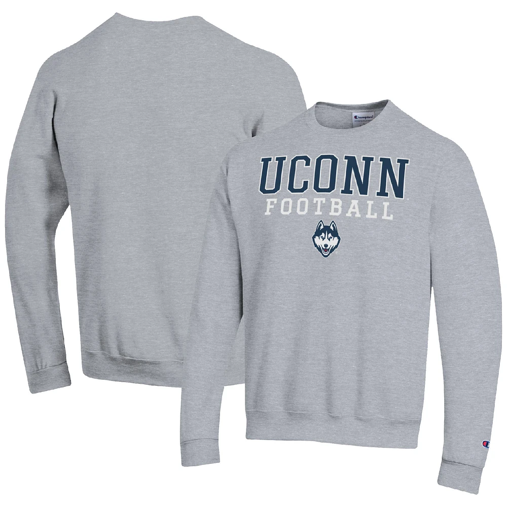 Men's Champion Heather Gray UConn Huskies Football Stacked Pullover Sweatshirt