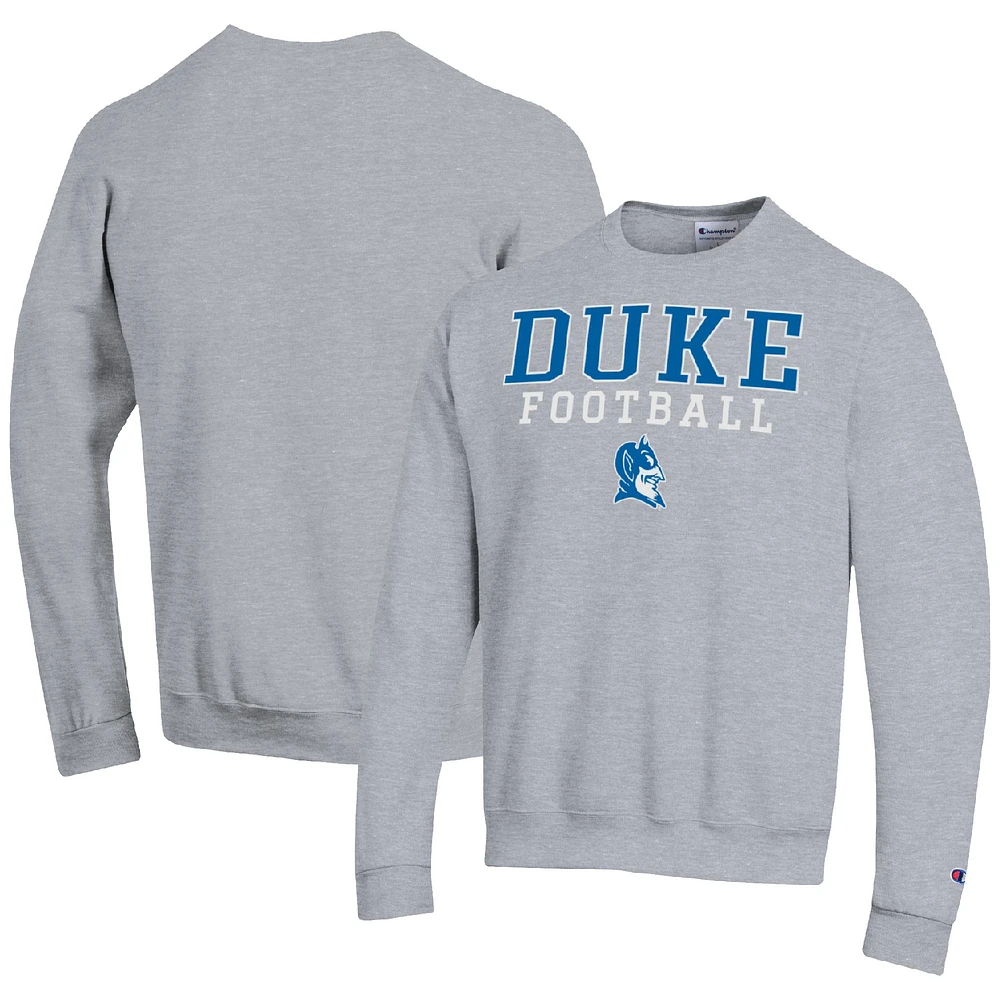 Men's Champion Heather Gray Duke Blue Devils Football Stacked Pullover Sweatshirt