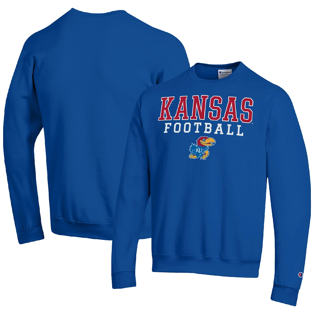 Men's Champion Royal Kansas Jayhawks Football Stacked Pullover Sweatshirt