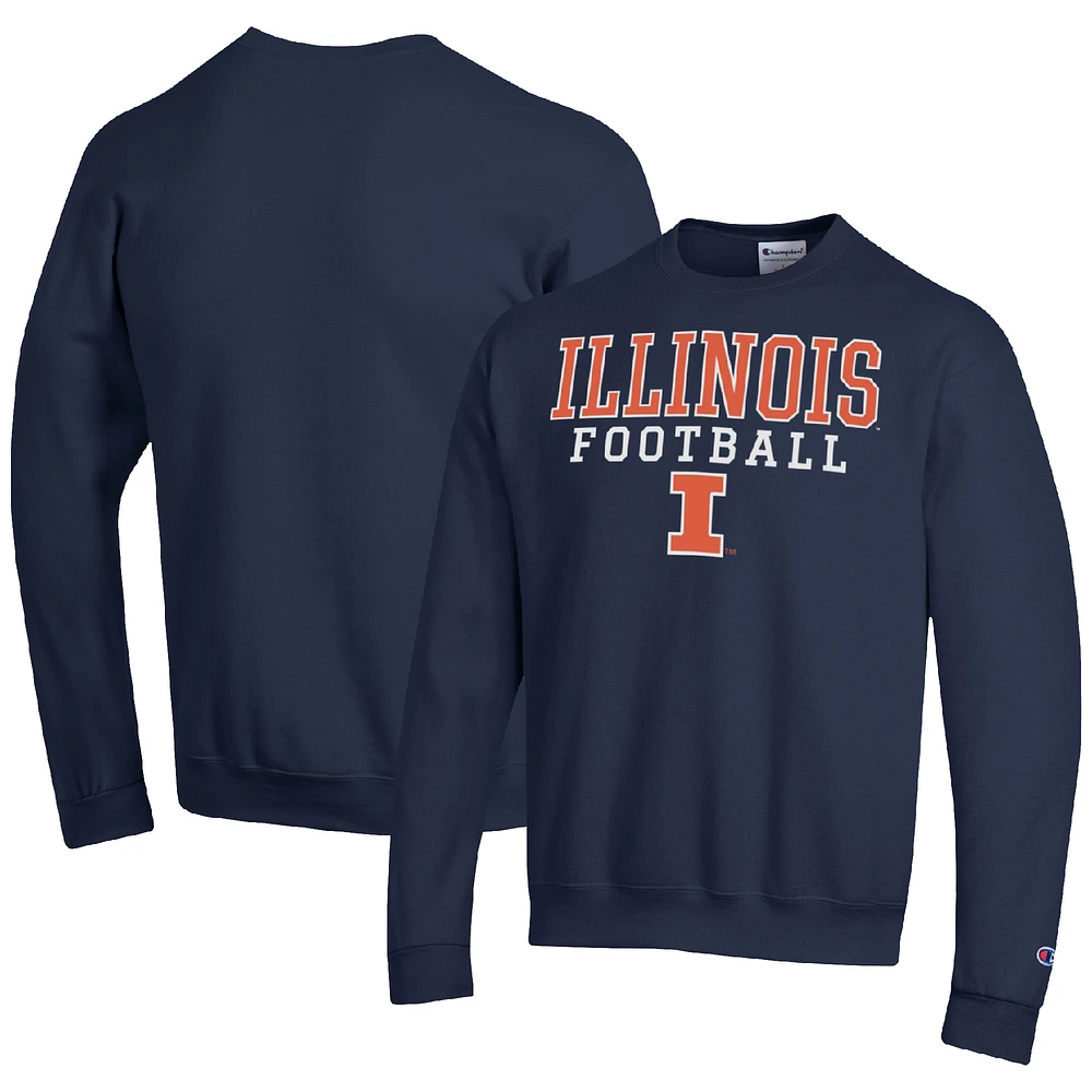 Men's Champion Navy Illinois Fighting Illini Football Stacked Pullover Sweatshirt