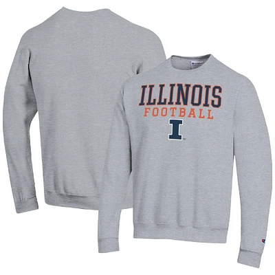 Men's Champion Heather Gray Illinois Fighting Illini Football Stacked Pullover Sweatshirt