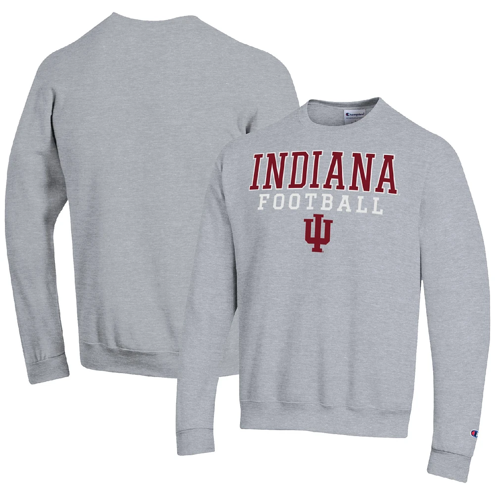 Men's Champion Heather Gray Indiana Hoosiers Football Stacked Pullover Sweatshirt