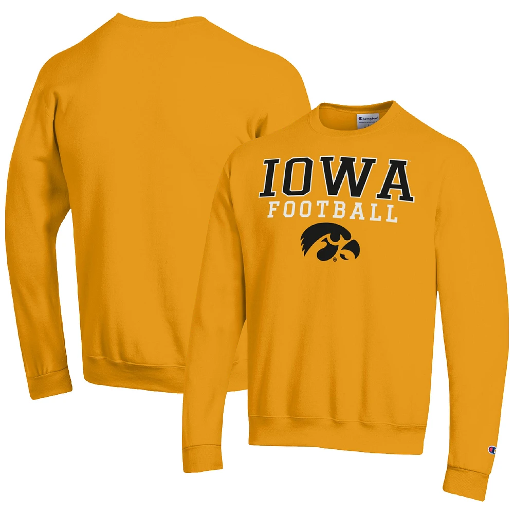 Men's Champion Gold Iowa Hawkeyes Football Stacked Pullover Sweatshirt