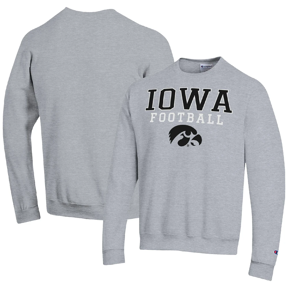 Men's Champion Heather Gray Iowa Hawkeyes Football Stacked Pullover Sweatshirt