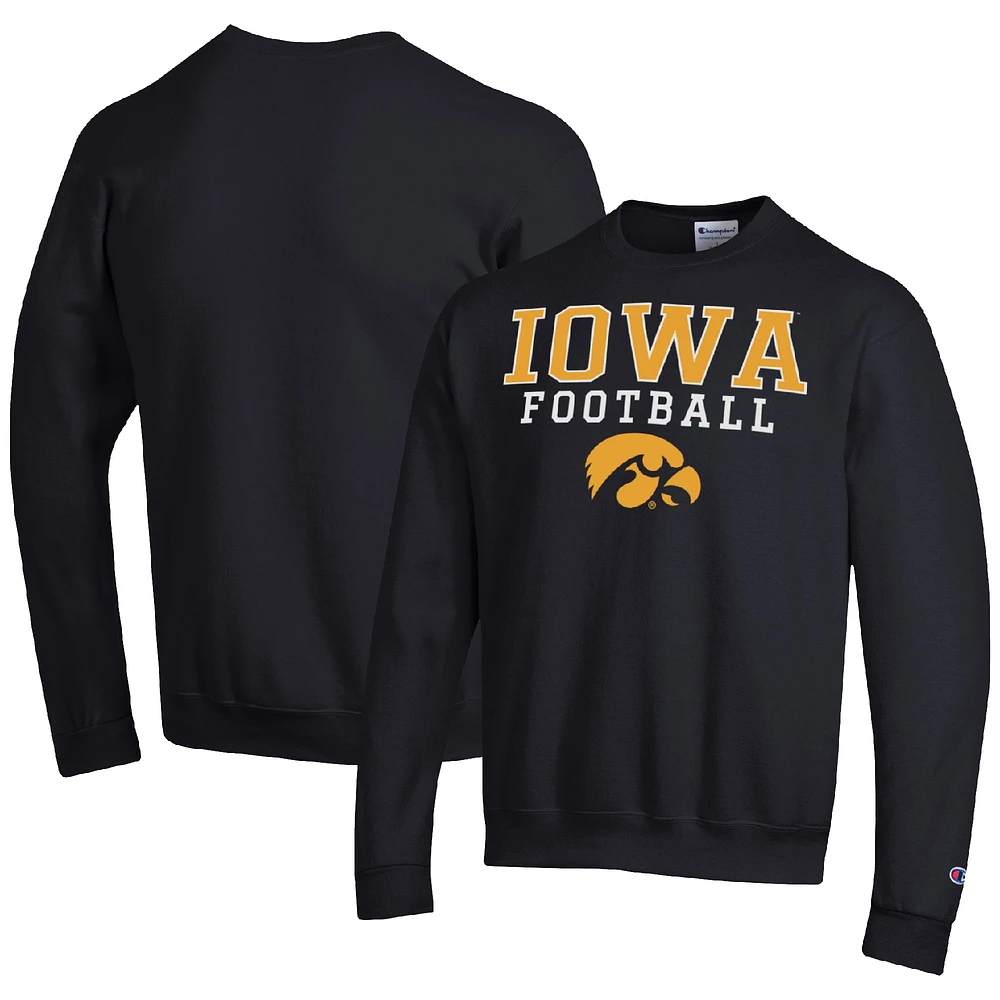 Men's Champion Black Iowa Hawkeyes Football Stacked Pullover Sweatshirt