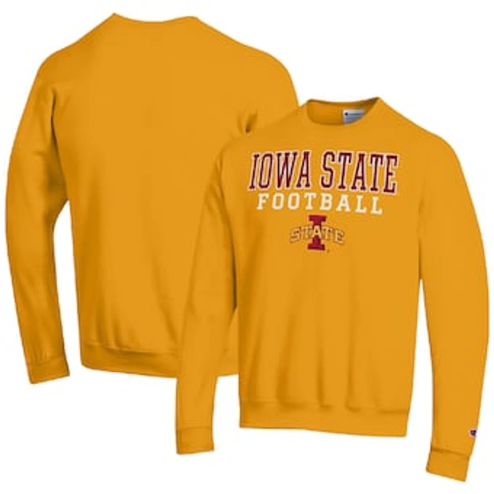 Men's Champion Gold Iowa State Cyclones Football Stacked Pullover Sweatshirt