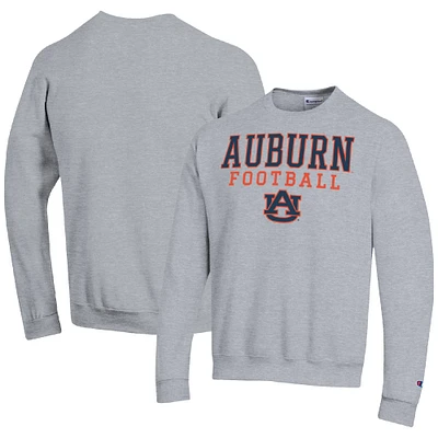 Men's Champion Heather Gray Auburn Tigers Football Stacked Pullover Sweatshirt