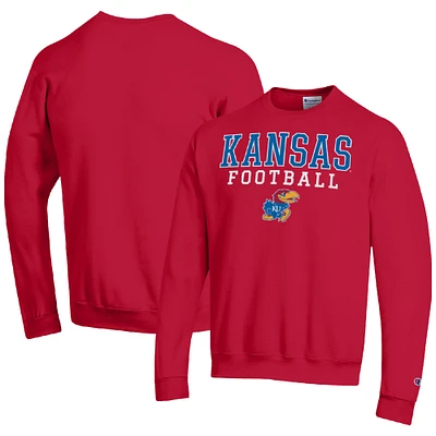 Men's Champion Red Kansas Jayhawks Football Stacked Pullover Sweatshirt