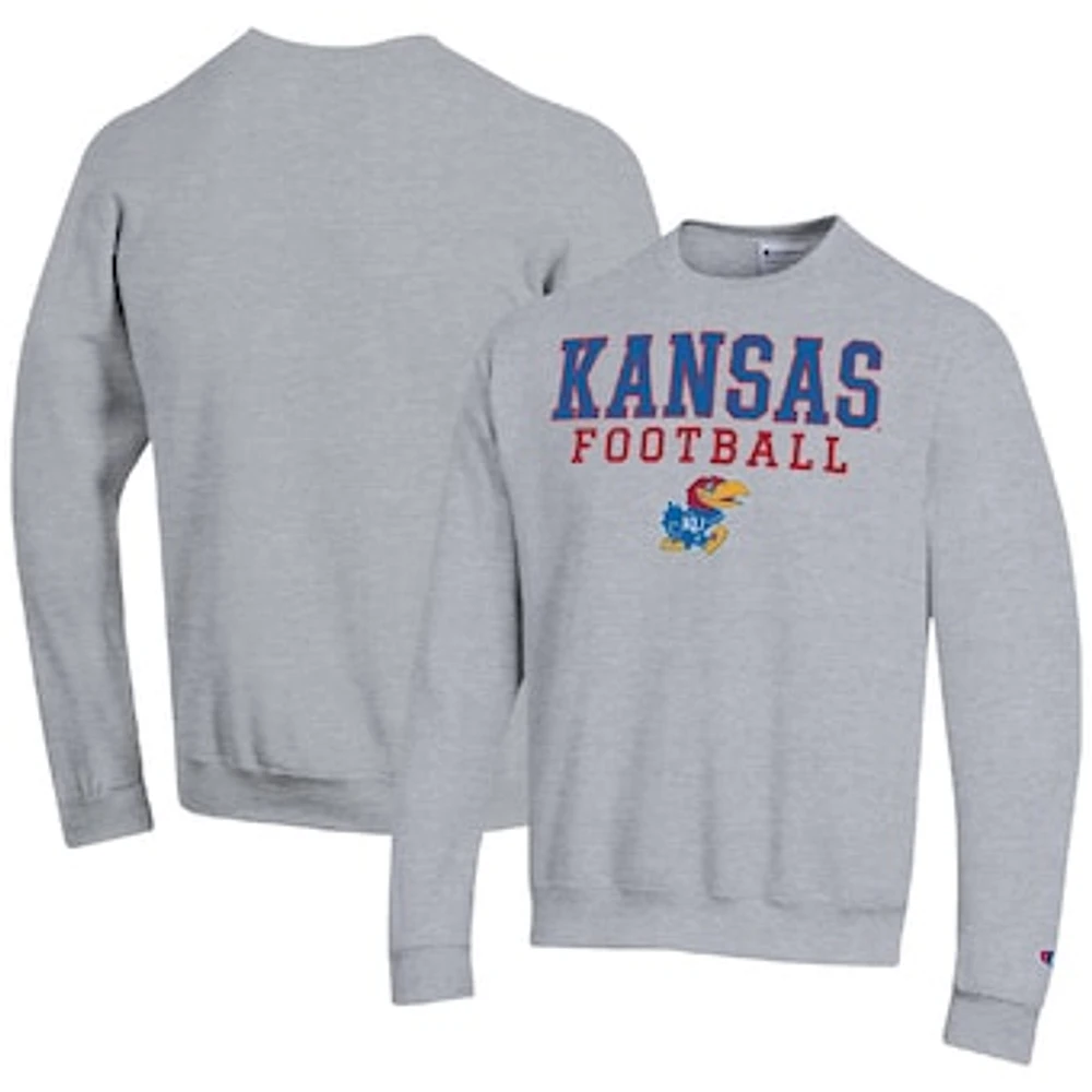 Men's Champion Heather Gray Kansas Jayhawks Football Stacked Pullover Sweatshirt