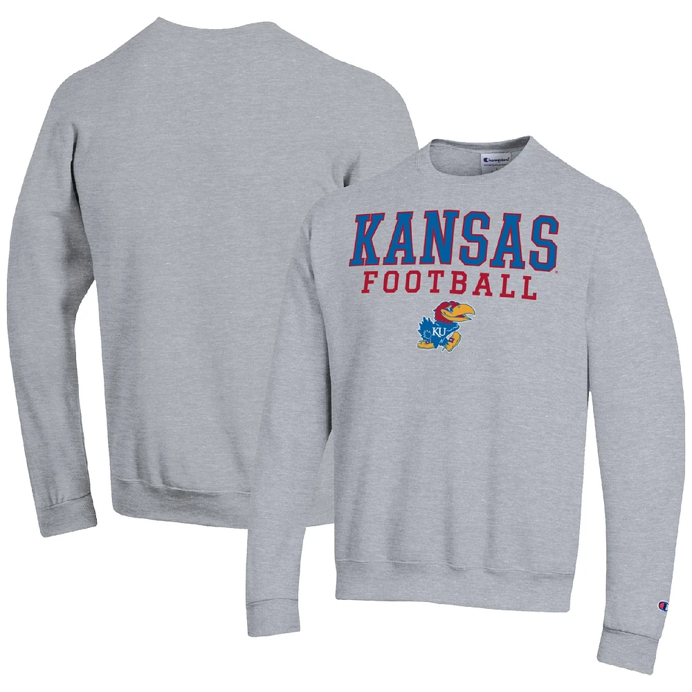 Men's Champion Heather Gray Kansas Jayhawks Football Stacked Pullover Sweatshirt