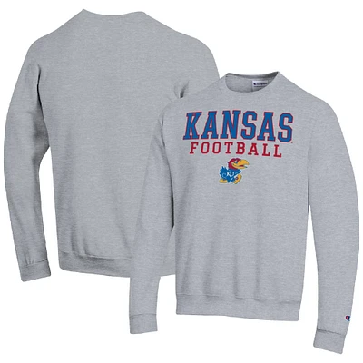 Men's Champion Heather Gray Kansas Jayhawks Football Stacked Pullover Sweatshirt