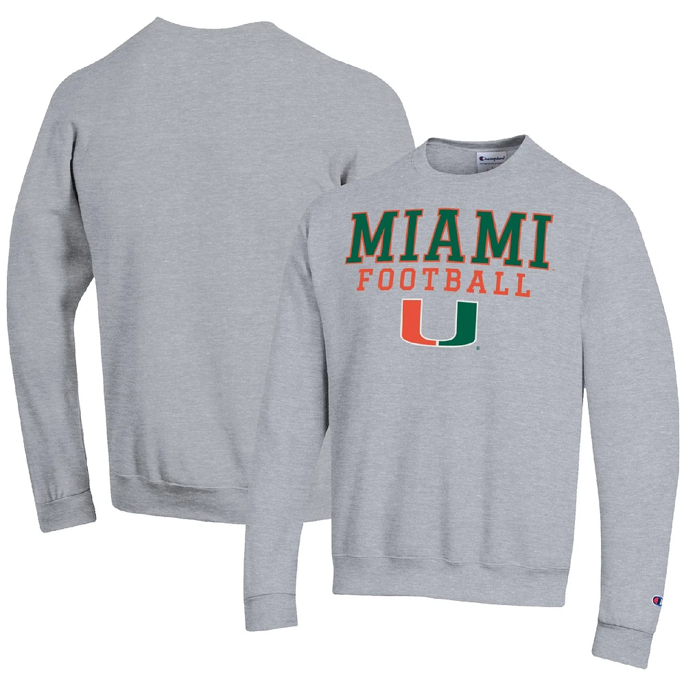 Men's Champion Heather Gray Miami Hurricanes Football Stacked Pullover Sweatshirt