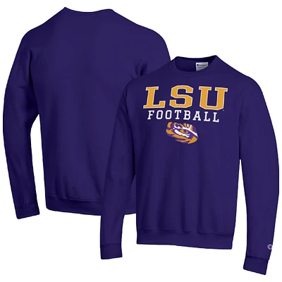 Men's Champion Purple LSU Tigers Football Stacked Pullover Sweatshirt